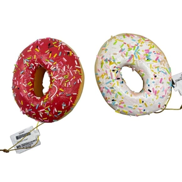 Kurt Adler sweet scoops pink white sprinkle donut ornaments set of 2  READ NEW - Picture 1 of 8